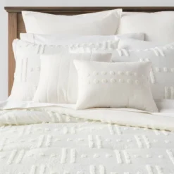 8pc Tufted Broken Stripe Comforter Bedding Set White - Threshold™ -Bedding Store GUEST 002a1bd3 6315 43f4 bd9f f5b4017f14dd
