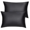 2 Packs Queen Size Zippered Silky Satin Pillowcases Pillow Cases Covers Black - PiccoCasa