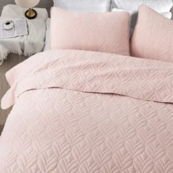 Peace Nest Pink Leaf Pattern Quilted Microfiber Coverlet Set -Bedding Store GUEST 25cefc48 4e13 4421 9817 361980d62e8b