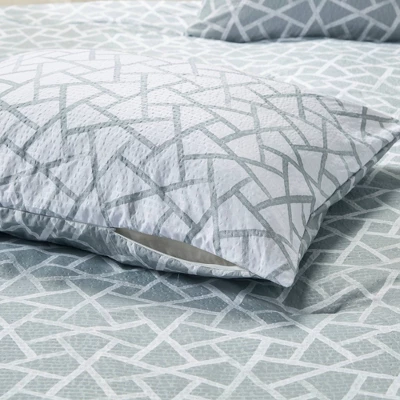 Soho Geo Reversible Duvet Cover Set Gray/White - N Natori 6 Soho Geo Reversible Duvet Cover Set Gray/White - N Natori - Image 6