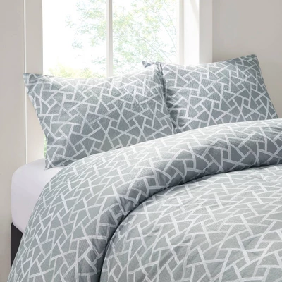 Soho Geo Reversible Duvet Cover Set Gray/White - N Natori 5 Soho Geo Reversible Duvet Cover Set Gray/White - N Natori - Image 5