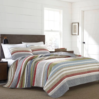 Gray Stripe Salmon Ladder Quilt Set - Eddie Bauer® 1 Gray Stripe Salmon Ladder Quilt Set - Eddie Bauer®