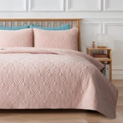 Peace Nest Pink Leaf Pattern Quilted Microfiber Coverlet Set -Bedding Store GUEST 39b8afb8 40c7 42a8 8a6b aaf1ec3d9b45