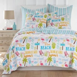 Beach Days Quilt Set White/Green/Blue - Homthreads