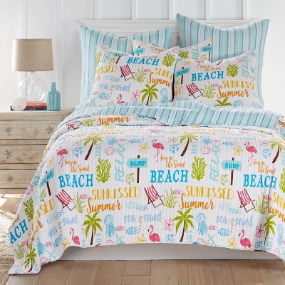 Beach Days Quilt Set White/Green/Blue - Homthreads 1 Beach Days Quilt Set White/Green/Blue - Homthreads