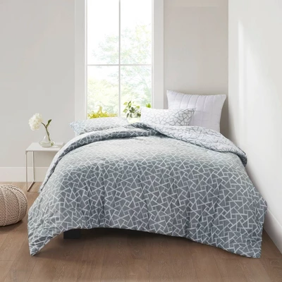 Soho Geo Reversible Duvet Cover Set Gray/White - N Natori 4 Soho Geo Reversible Duvet Cover Set Gray/White - N Natori - Image 4