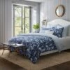 Laura Ashley 5pc Twin Branch Toile 100% Cotton Duvet Cover Bonus Set Blue