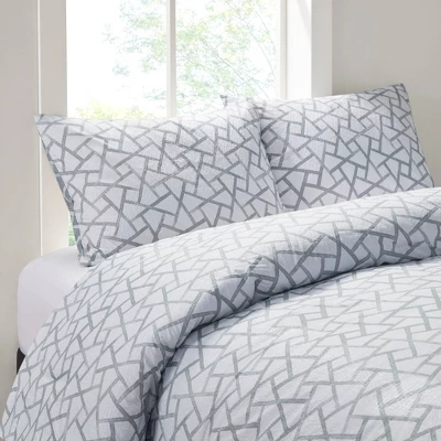 Soho Geo Reversible Duvet Cover Set Gray/White - N Natori 2 Soho Geo Reversible Duvet Cover Set Gray/White - N Natori - Image 2