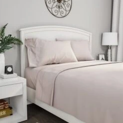 Hastings Home Twin XL Size Brushed Microfiber 3 Piece Bed Sheet And Linen Set With Stain Resistant Fitted And Flat Sheets - Beige