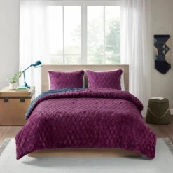 Blair Full/Queen 3pc Reversible Comforter Mini Set Navy/Purple -Bedding Store GUEST 77102ad5 0c3f 4f9a 855a c7af2ee9f847