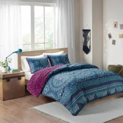 Blair Full/Queen 3pc Reversible Comforter Mini Set Navy/Purple -Bedding Store GUEST 7cd741ff 3fbd 409e 84d3 fa8bd93049cc