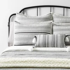 Textured Stripe Pillow Sham Dark Gray/Cream - Hearth & Hand With Magnolia -Bedding Store GUEST a0f8fe96 7ab4 46c3 ad09 b2250acbb400