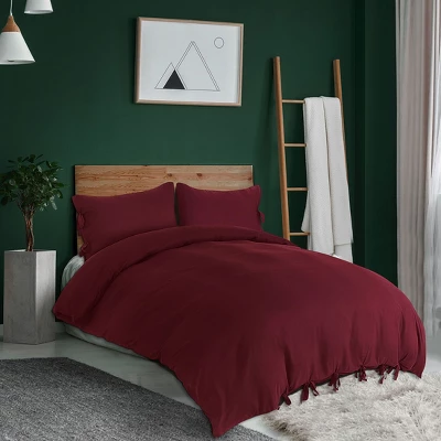 3 Pcs 110gsm Brushed Microfiber Solid Color Bohemian Theme Washable Duvet Cover Bedding Sets - PiccoCasa 2 3 Pcs 110gsm Brushed Microfiber Solid Color Bohemian Theme Washable Duvet Cover Bedding Sets - PiccoCasa - Image 2