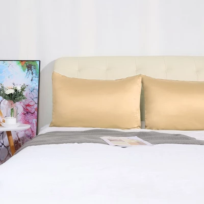 4 Pcs Queen 20"x30" Silk Satin Luxury Cooling Pillowcase Champagne - PiccoCasa 2 4 Pcs Queen 20"x30" Silk Satin Luxury Cooling Pillowcase Champagne - PiccoCasa - Image 2