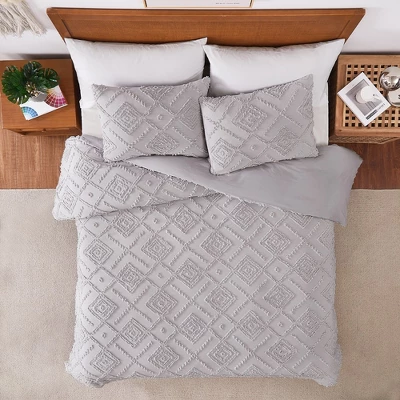 Cotton Chenille Duvet Cover Set, 3PCS Boho Geometric Chenille Clipped Jacquard Farmhouse Duvet Cover Set 1 Cotton Chenille Duvet Cover Set, 3PCS Boho Geometric Chenille Clipped Jacquard Farmhouse Duvet Cover Set