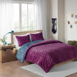 Blair Full/Queen 3pc Reversible Comforter Mini Set Navy/Purple -Bedding Store GUEST d9f1ffe2 440f 4e55 927b fdfbce3d3296