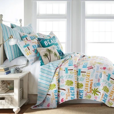 Beach Days Quilt Set White/Green/Blue - Homthreads 5 Beach Days Quilt Set White/Green/Blue - Homthreads - Image 5
