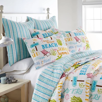 Beach Days Quilt Set White/Green/Blue - Homthreads 2 Beach Days Quilt Set White/Green/Blue - Homthreads - Image 2