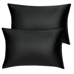 2 Packs King Size Zippered Silky Satin Pillowcases Pillow Cases Covers Black - PiccoCasa