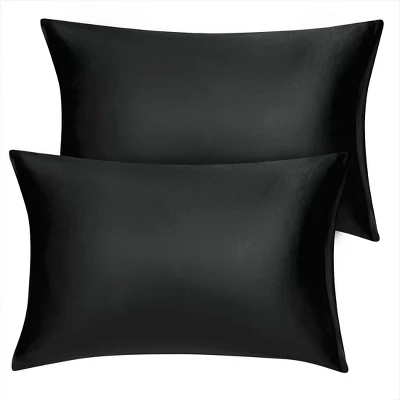 2 Packs King Size Zippered Silky Satin Pillowcases Pillow Cases Covers Black - PiccoCasa 1 2 Packs King Size Zippered Silky Satin Pillowcases Pillow Cases Covers Black - PiccoCasa
