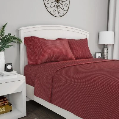 Hastings Home Full Size Brushed Microfiber 4 Piece Embossed Checkered Bed Sheet And Linen Set With Stain Resistant Fitted And Flat Sheets - Burgundy 1 Hastings Home Full Size Brushed Microfiber 4 Piece Embossed Checkered Bed Sheet And Linen Set With Stain Resistant Fitted And Flat Sheets - Burgundy