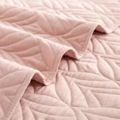 Peace Nest Pink Leaf Pattern Quilted Microfiber Coverlet Set -Bedding Store GUEST f5c60070 0df4 4f12 8796 03404ea4d940