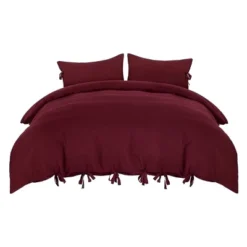 3 Pcs 110gsm Brushed Microfiber Solid Color Bohemian Theme Washable Duvet Cover Bedding Sets - PiccoCasa